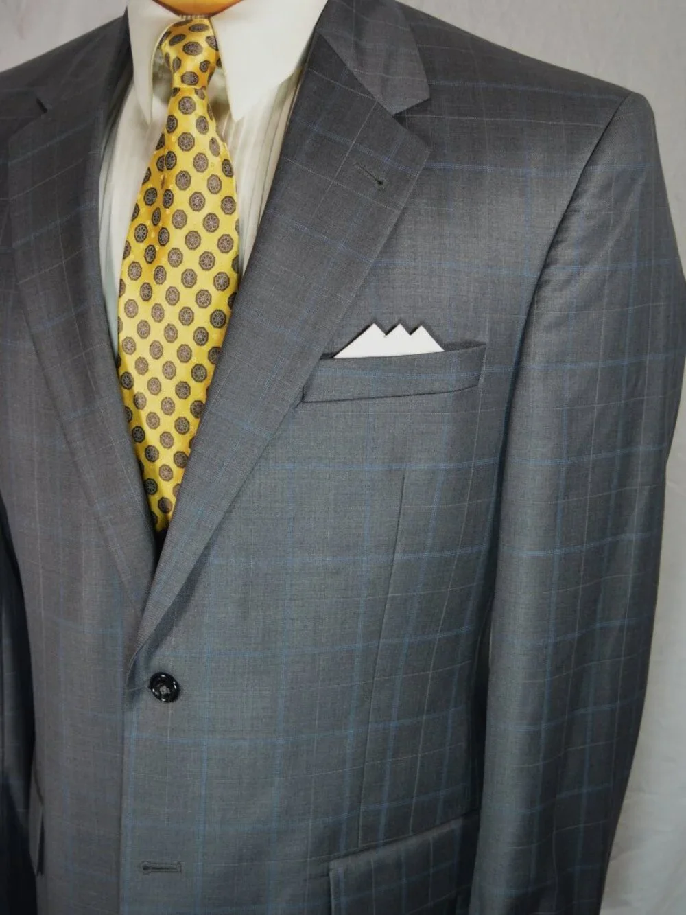 Jos A Bank Signature SHARKSKIN Gray Blue Check Plaid Suit Mens 40 L 34 x 32 WOOL